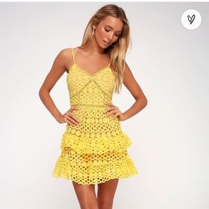 Lulu’s Beauty and Lace Yellow Crochet Mini Dress